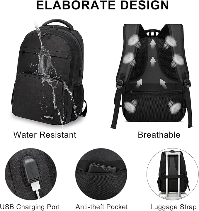 Black Backpack for School, college Backpack for Teens,Students, with 17.3 inch Laptop Sleeve Back Pack for Boys, Large Computer Back Pack with Compartments for Men & Women