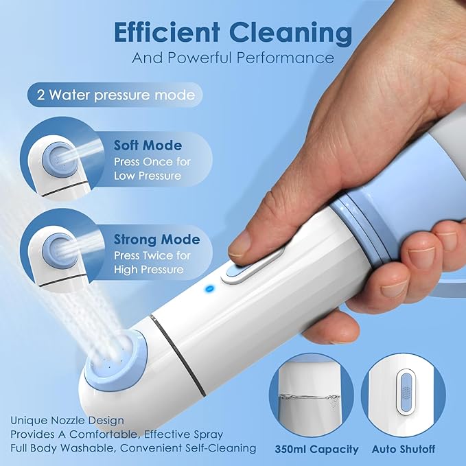 Portable Bidet for Travel – 350ml High Pressure Handheld Electric Portable Bidet - IPX7 Waterproof, Pocket-Sized Rechargeable Travel Budet Bottle for Women, Men & Baby - Personal Hygiene Cleaning