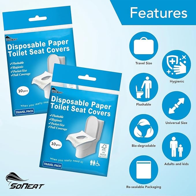 Disposable Toilet Seat Cover - 150 Count Large Flushable Toilet Seat Covers for Travel, Disposable Toilet Seat Cover for Kids, Potty Training & Public Restrooms, Travel Size Paper Seat Covers