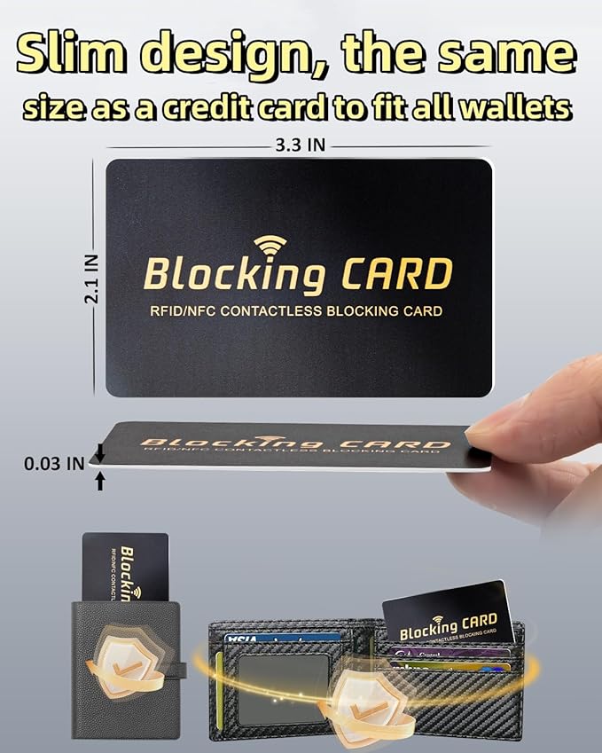 Aigee RFID Blocking Cards 6 Pack, Contactless NFC Debit Credit Card Passport Protector, One Card Protects Entire Wallet for Men and Women, New RFID Blocking Technology No Batteries Required (Black)