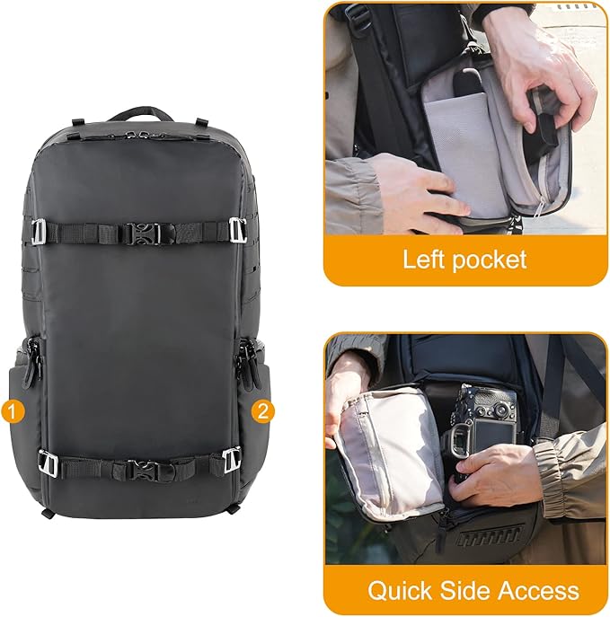 Besnfoto Camera Backpack Waterproof for Photographer DSLR Photography Bag Large with Laptop Compartment Tripod Holder for Men Hiking, Black