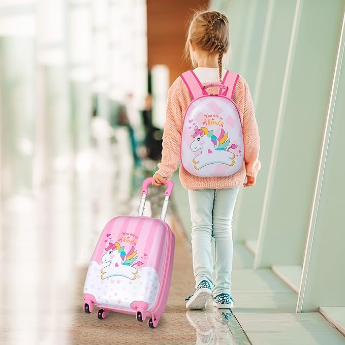 HONEY JOY Kids Luggage, 12" Toddler Backpack & 16" Travel Suitcase with Wheels, Lightweight Toddler Girls Suitcase, Durable ABS Hardshell, 2Pcs Carry On Luggage Set for Boys Girls(White Horse)