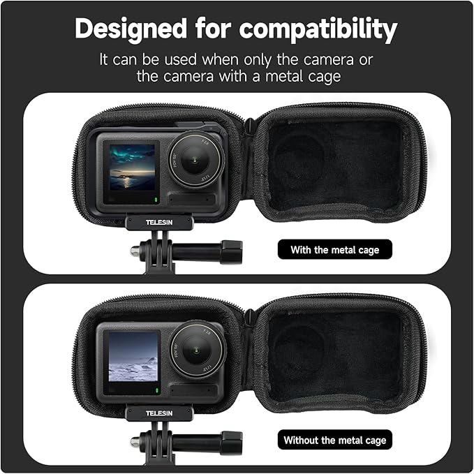 TELESIN Mini Carry Case Lens Protector for DJI Action 5 Pro Action 4 Action 3 Insta 360 Ace Insta360 Ace Pro Accessories, Mini Protective Carrying Bag Half Zipper for Selfie Stick Tripod Accessory