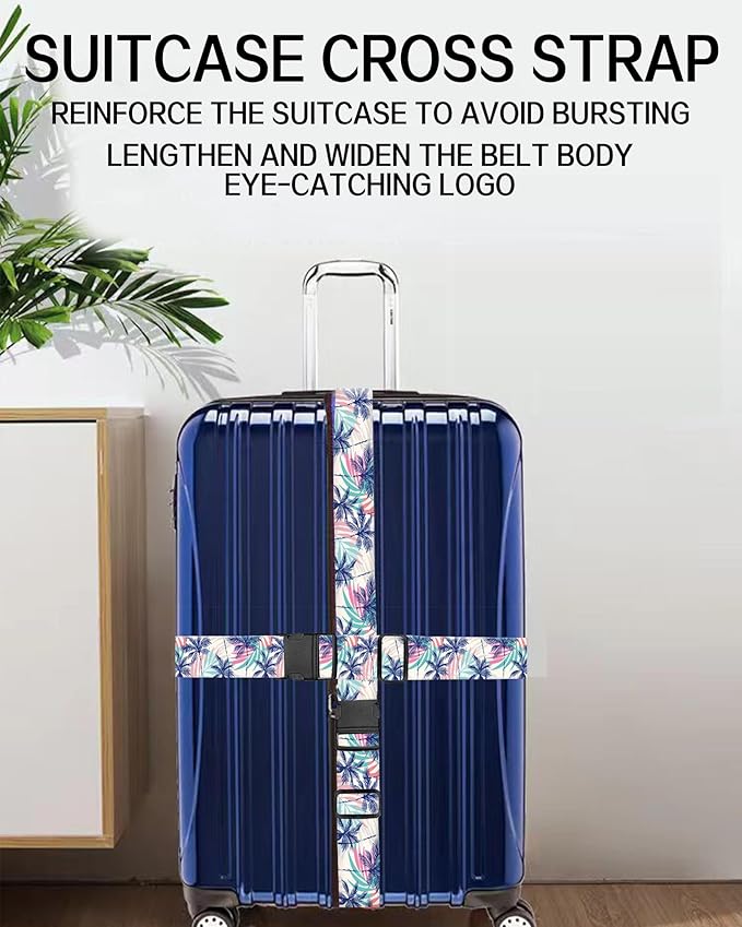 Luggage Straps for Suitcases, Adjustable Travel Belt, Durable Wide Luggage Strap, Cute Suitcase Strap Identifiers with Buckle, Bag Straps for Luggage, Cute Boho Leaf