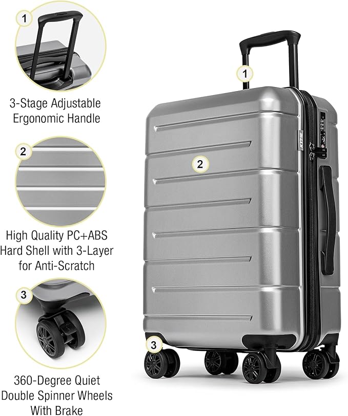 KYME Suitcases with Wheels Hardshell 30 Inch Luggage TSA Approved Large Checked Luggage Durable Travel Rolling Suitcase with Cup Holder for Women Men Silver Grey