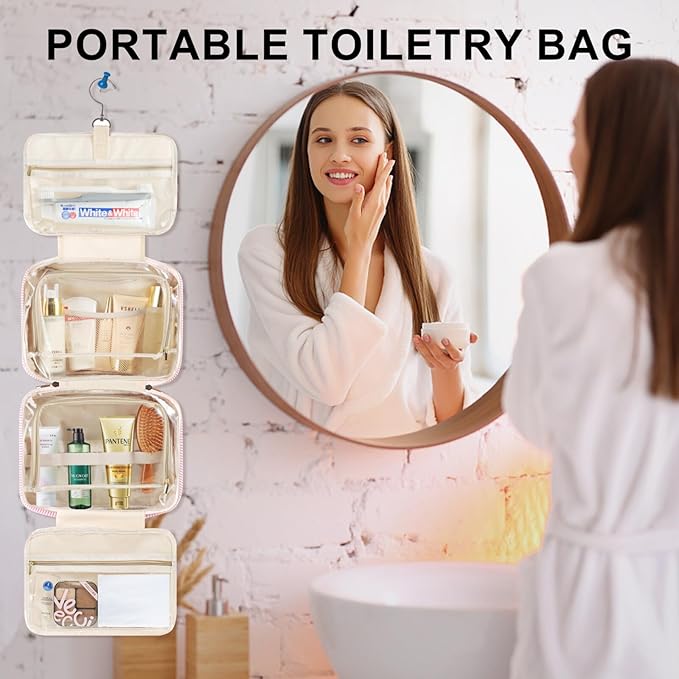 TOPEAST Hanging Toiletry Bag for Women - Initial Travel Toiletry Bag, Large Capacity Personalized Toiletry Bag for Traveling Women, Travel Essentials Travel Toiletry Bag, Travel Gifts for Women
