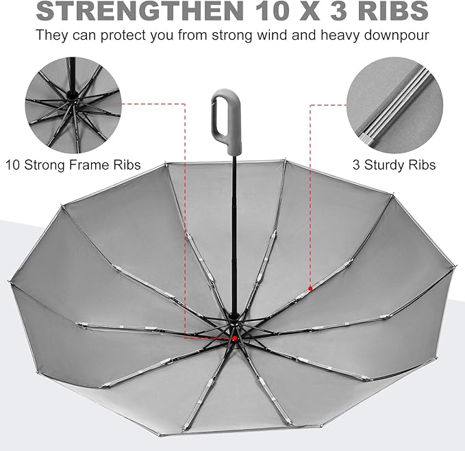 TradMall Travel Umbrella, 280T Fabric Windproof Automatic Portable Compact Folding Umbrellas for Rain with Reflective Stripe for Women and Men