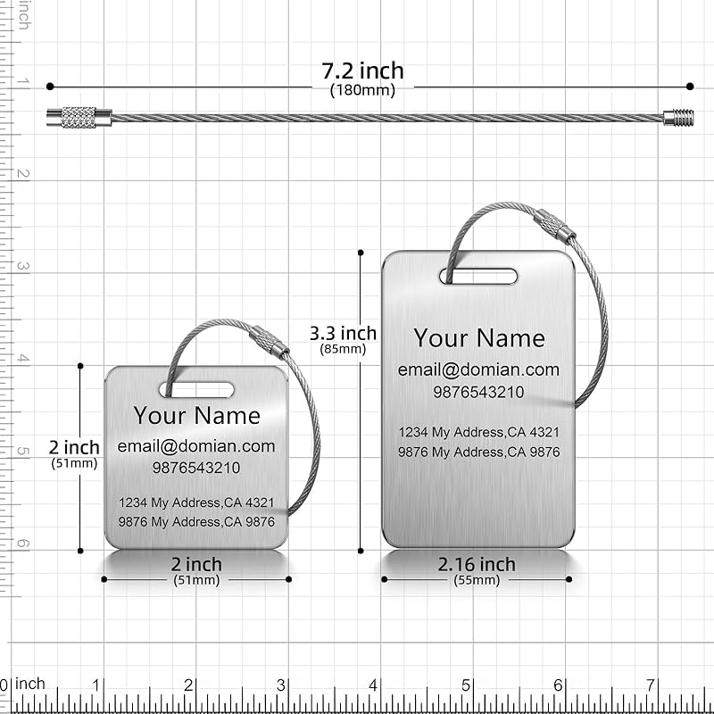 Stainless Steel Personalized Luggage Tags for Suitcases - Custom Name ID Travel Tags for Luggage, Backpacks and Bags - Metal Travel Essentials Accessories for Kids, Women and Men - Bulk Set (2 Pack)