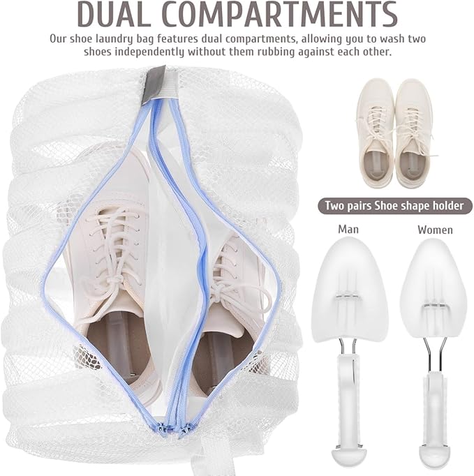 Mesh Shoe Laundry Bag with Stretcher for Washer and Dryer - Reusable Cleaning Bag Protects Shoes and Washing Machine, Ideal for Sneaker Cleaning and Storage