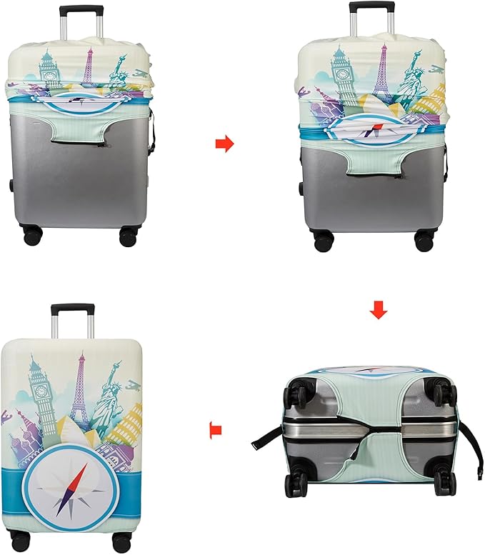 WUJIAONIAO Travel Luggage Cover Baggage Suitcase Cover Protector Skins 18-32 Inch (compass, M (for 22-24 inch luggage))