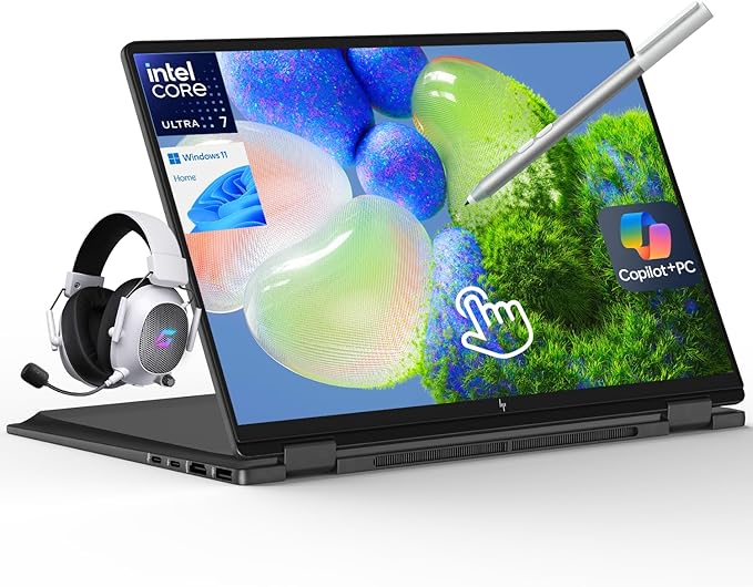 HP OmniBook X Flip 16 2-in-1 Laptop: 16" FHD+ Touchscreen, Intel Core Ultra 7 (NPU 47 Tops), 16GB RAM, 512GB SSD, Intel Arc 140V GPU, Copilot+ PC, Eclipse Gray, W/Pen Accessories, Windows 11