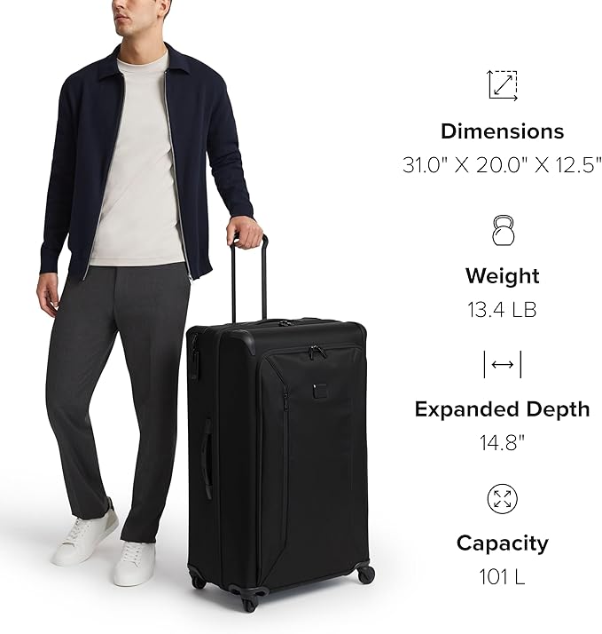 TUMI - Aerotour 4 Wheel Expandable Luggage - Men's and Women's Lightweight Business and Leisure Travel Suitcase - 31" Extended Trip Expandable Packing Case, Black