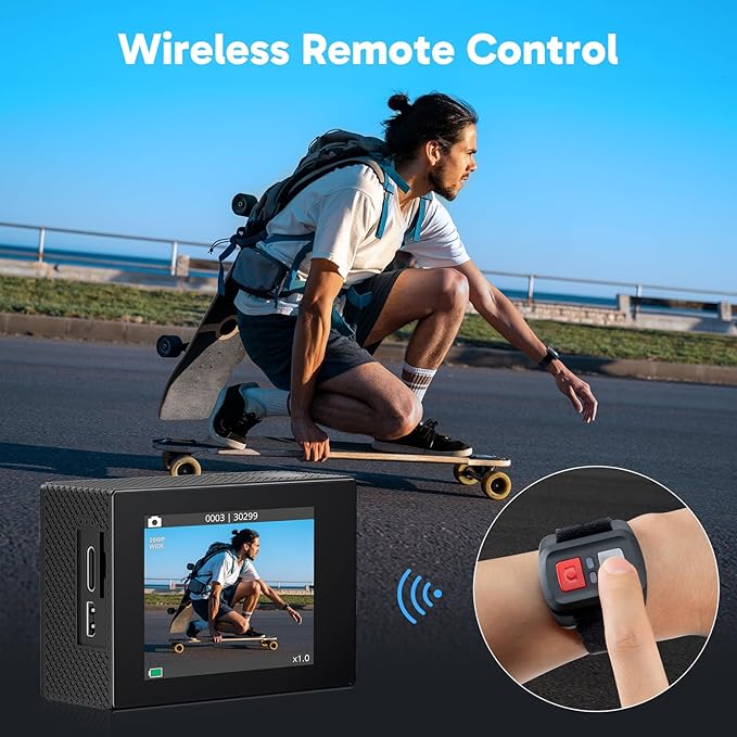AKASO EK7000 4K30fps Action Camera - 131ft Waterproof Camera with EIS 4X Zoom Remote Control Ultra HD 20MP Underwater Camera with Accessories Kit