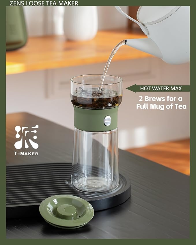 ZENS Modern Glass Infuser Teapot, Smart One Touch Tea Maker for Loose Tea Diffusers with Insulated Mug and Portable Case, Enchanted Teapot Alternatives for Tea Lover Gifts