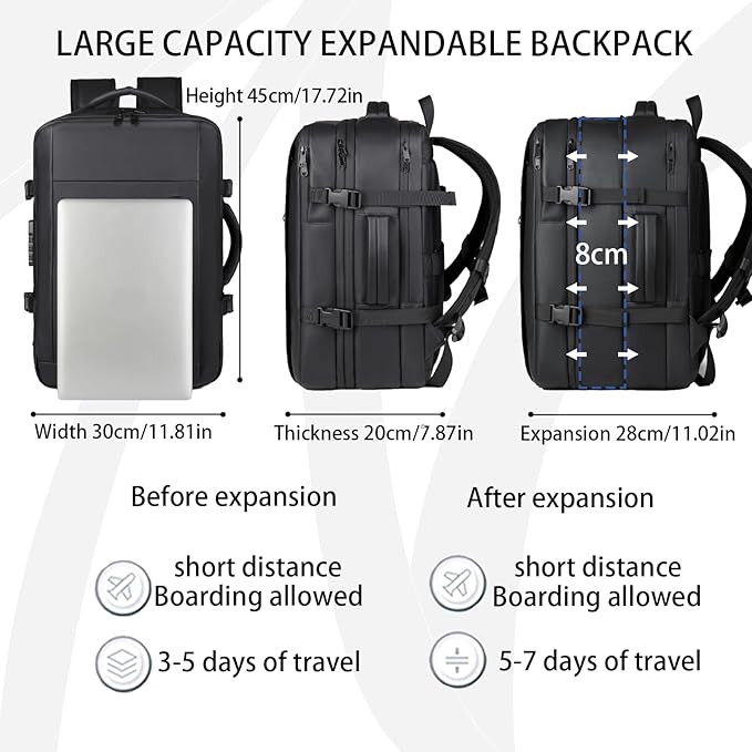 Vacuum-sealed travel computer backpack, Water-Resistant, With vacuum pump, Multiple Compartments, Anti-theft combination lock (Grey)