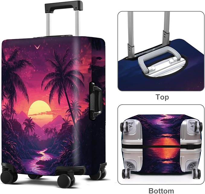 Luggage Cover Washable Suitcase Protector Anti-scratch Suitcase cover Fits 20-34 Inch Luggage (Coconut trees, L(28-30inch suitcase))