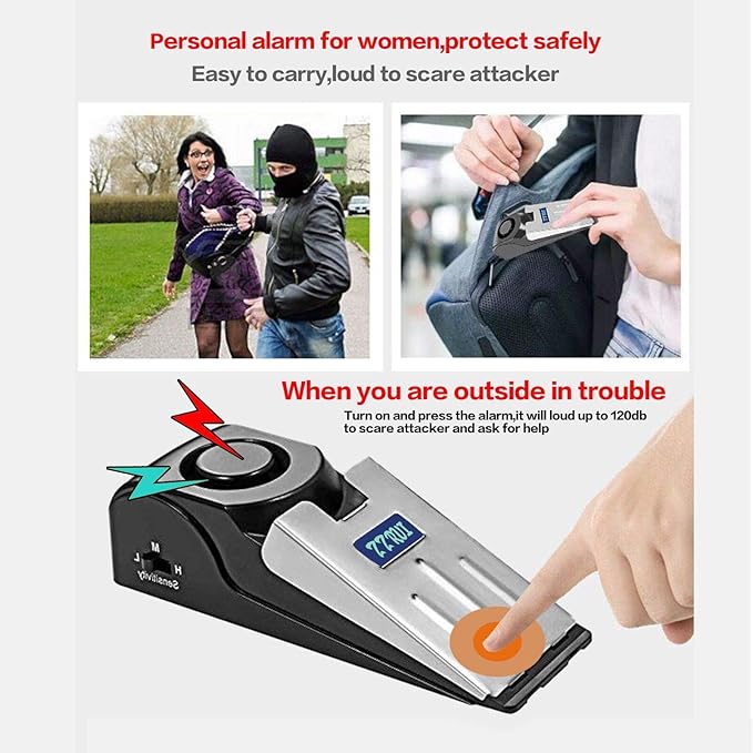 ZZRUI Upgraded 2 in 1 Portable Door Stopper Floor Wedge Security Alarm Loud 120db Entrance Alert Door Stop Alarm for Travel Home Apartment House (3 Packs)