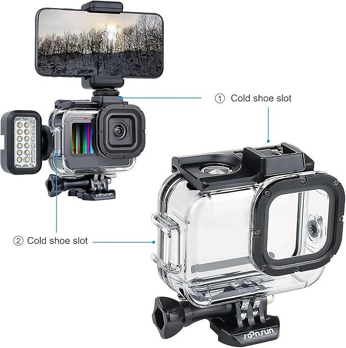 SOONSUN Waterproof Case with Dive Filters for GoPro Hero 13/12 / 11/10 / 9 Black, 196 Feet Underwater Protective Dive Housing Case with Red, Light Red, Magenta, 5X Close-up Macro Filters