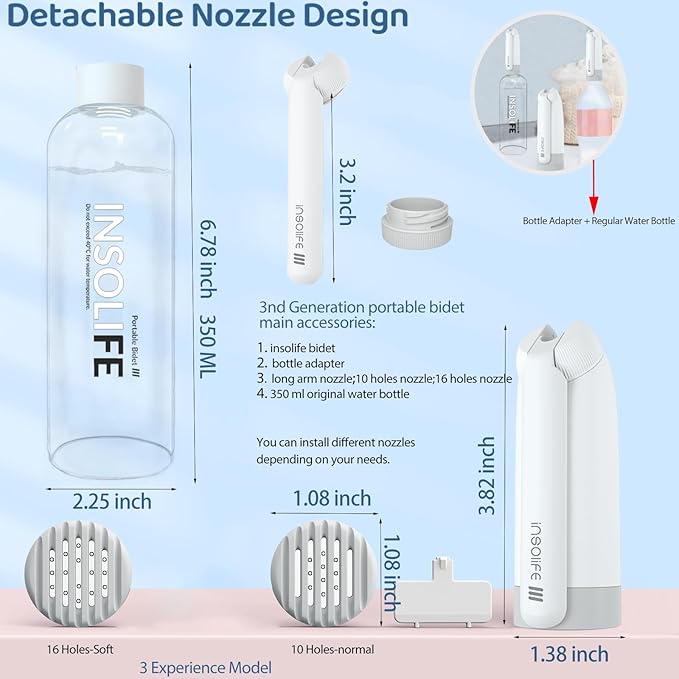 Portable Bidet | High Pressure | Travel Bidets with 2 Different Nozzle | Rechargeable Electric Portable Bidet for Men & Women | Portable Bidets for Travel