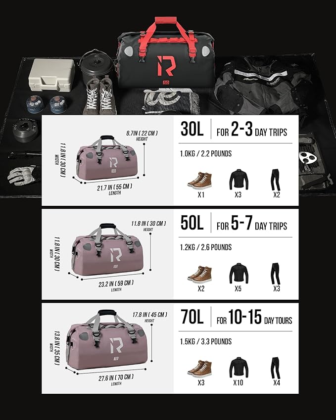 IRON JIA'S Motorcycle Dry Bag - Waterproof Duffle & Luggage Tail Bag Saddle Bags with Roll Top Closure, Shoulder Straps, Inner Pocket and Mesh Pocket (Purple, 30L)