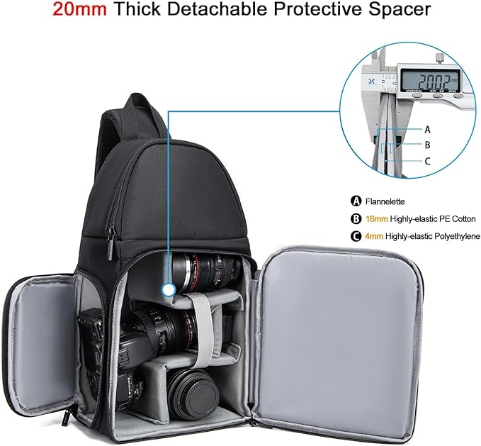 CADeN Camera Bag Sling Backpack for DSLR/SLR Mirrorless Camera Waterproof, Camera Case Compatible for Sony Canon Nikon Camera and Lens Tripod Accessories Black