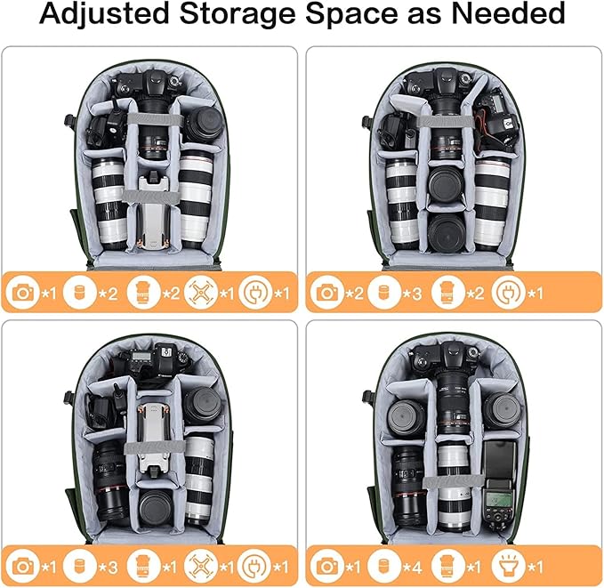 MOSISO Camera Backpack, DSLR/SLR/Mirrorless Photography Camera Bag 15-16 inch Waterproof Hardshell Case with Tripod Holder&Laptop Compartment Compatible with Canon/Nikon/Sony, Army Green
