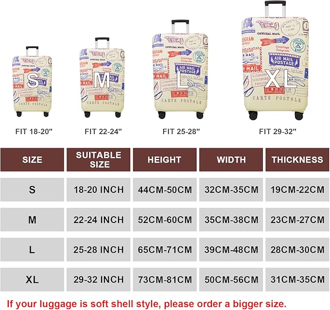 WUJIAONIAO Travel Luggage Cover Baggage Suitcase Cover Protector Skins 18-32 Inch (Stamp pattern A13, M (for 22-24 inch luggage))