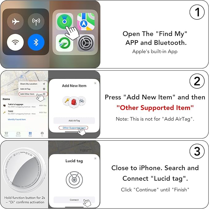 2025 New [Apple MFi Certified] (iOS Only) Air Tracker Tags-3 Pack, Bluetooth Tracker for Apple Find My, Replaceable Battery, Key Finder and Item Locator Smart Tag for Keys, Bags, Luggage, Pets, White