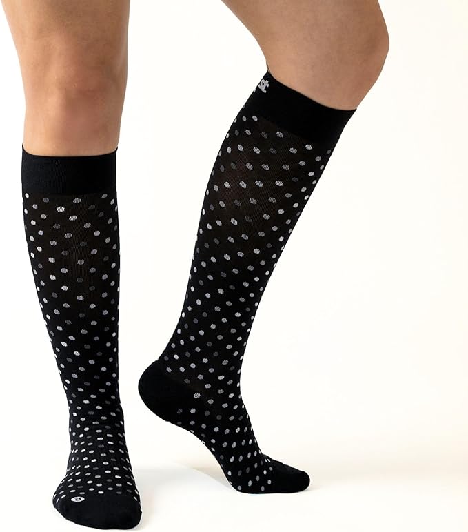 Medical Grade Compression Socks for Men & Women 15-20 mmHg by OrthoSleeve (Black Polka Dot, Small)