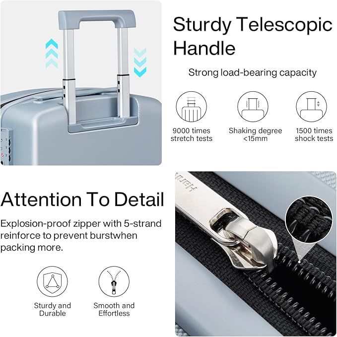 Hanke 20 Inch Hard Shell Suitcases with Spinner Wheels, Lightweight Carry On Luggage 22x14x9 Airline Approved Built-in TSA Lock, Durable Suitcase Rolling Luggage Carry-On Bag(Gray)