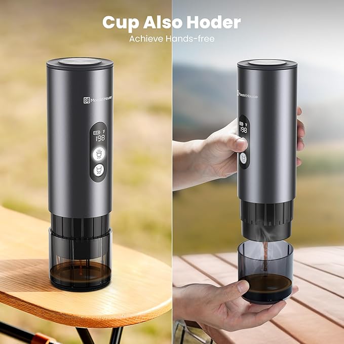 Maestri House 150W Espresso Maker with 2-3 Min Fast Self-Heating, Portable Travel Espresso Coffee Machine with Bag, Small Tea Cup Also Holder for NS Capsule & Ground Coffee for Car Camping, RV, Hiking