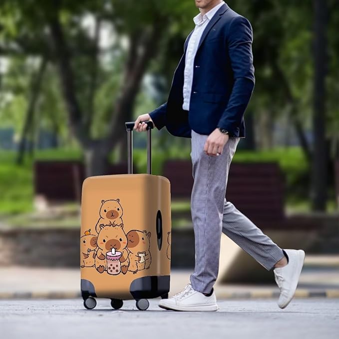Milk Tea Capybara Luggage Cover Fit 18-21 Inch Universal Thickness Suitcase Covers Protector with Invisible Zipper Scratch-Resistan Travel Luggage Baggage Case, Cute