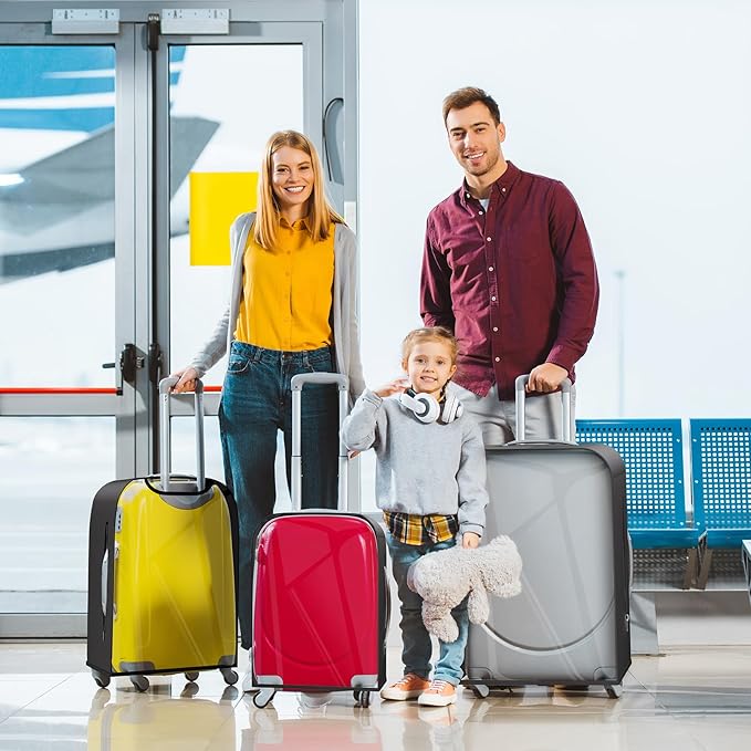 Upgraded Transparent TPU Luggage Cover Protector with Black Stretchable Sides, Fit 24 Inch Wheeled Case TSA Approved, Waterproof & Anti-Scratch, Includes Free Red Luggage Tag