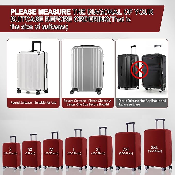 Travel Luggage Cover Suitcase Protector Scratch-Resistant Fit 19-31 Inch Suitcase, Not Included Suitcase (Claret, XL(28-29 inch))