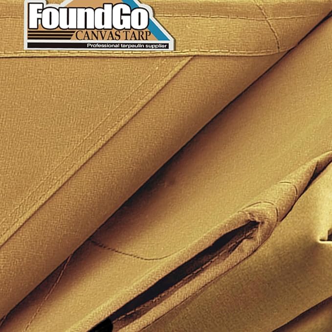 FoundGo 10x16ft Canvas Tarp 22 Mil Tarps 14 oz Canvas Tarpaulin Heavy Duty Cloth Water/UV Resistant Cover with Rustproof Grommets & Ropes for Cars,Roofs,Boats,Camps,Sunshades，Moisture Barrier -Tan