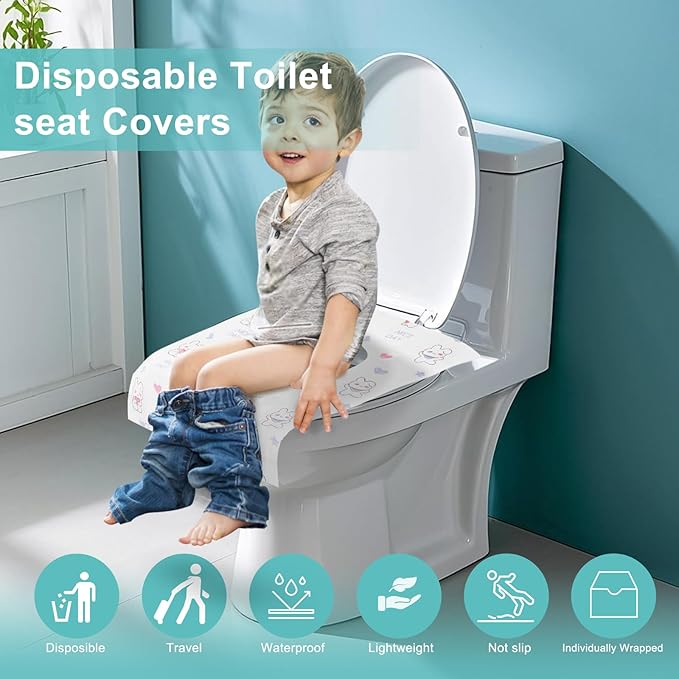 5 Packs Toddler Toilet Seat Covers Disposable, Disposable Toilet Seat Covers for Travel Waterproof Non-Woven, Travel Essentials for Kids Toddlers Potty Training (Individual Package)