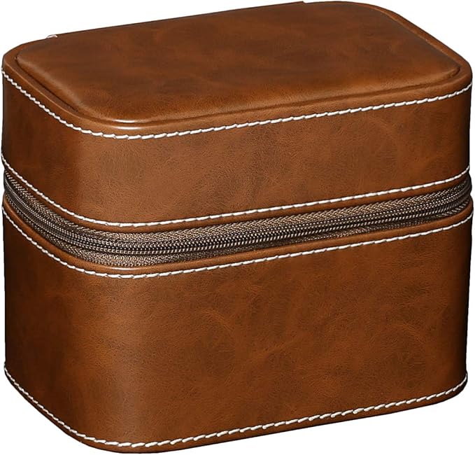 Gift Set 6 Slot Leather Watch Box with Valet Drawer - Luxury Watch Case Display Organizer, Microsuede Liner, Locking Jewelry Box, Mens Storage Boxes Holder Large Glass Top (Tan/Brown Gift Set)