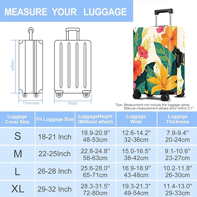 Luggage Cover Washable Suitcase Protector Anti-Scratch,Stretchable Fit for 20-34Inch Luggage Durable Travel Bag Cover with Zipper Closure (Flower, S(fits 20-22inch suitcase))