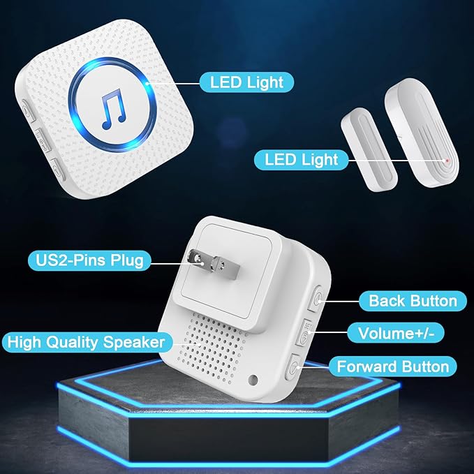 SanJie Door Chime, Wireless Door Chimes When Door Open Entry for Business/Home/Office/Store (500ft Range 26 Chimes Adjustable Volume)