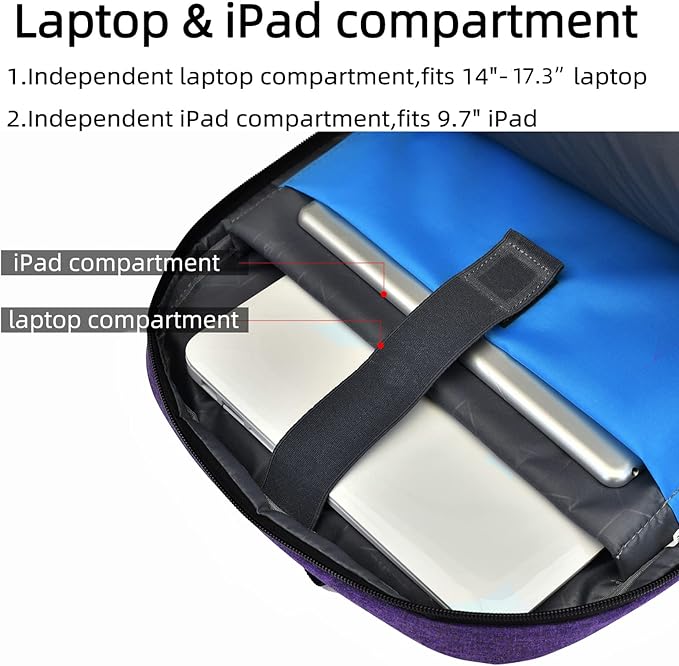 DUSLANG 17 Inch Laptop Backpack for Travel Water Resistant College Backpack for Women Laptop Bag with USB Charging Port Work Backpack,Purple