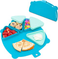 On-The-Go Snack Mat – Baby Silicone Travel Dining Placemat – Portable Silicone Toddler Plate – Reusable Snack Container with 3 Compartments and Lids for 6 Months + (Ocean)