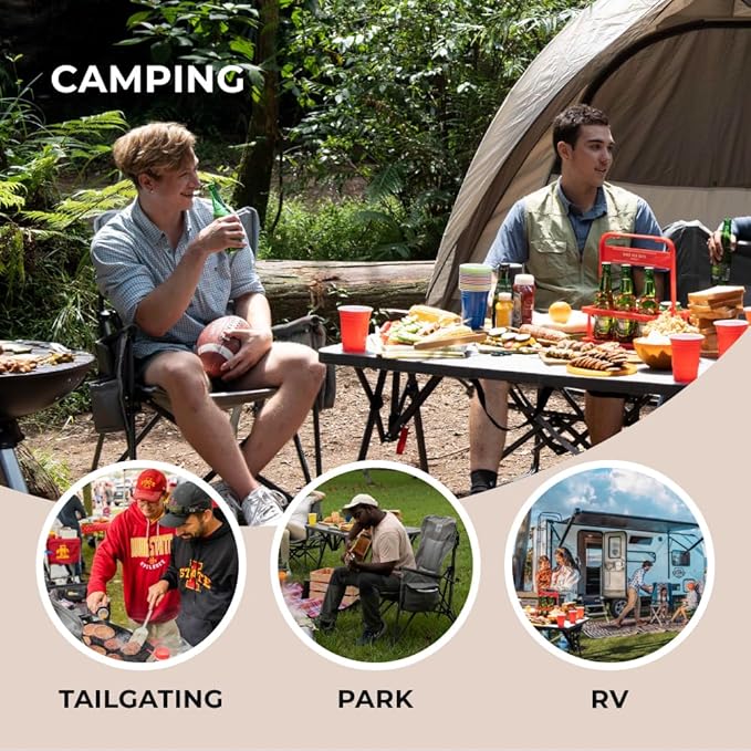 Heavy Duty Portable Folding Camping Chair for Adults with Padded | for Outdoor & Sports, Backpacking, Beach, Lawn, Hunting, Tailgating, Fishing | Supports 400 Lbs (Single, Beige)