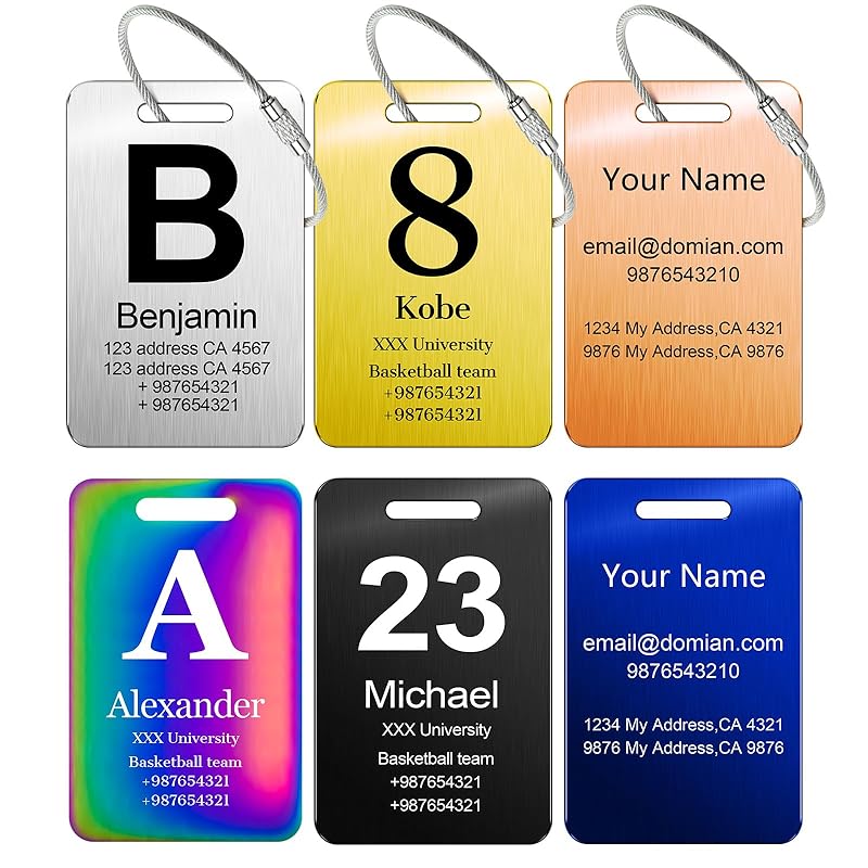 Customized Stainless Steel Luggage Tags: Personalize Your Suitcases, Backpacks, and Bags with Your Text - Custom Initial Text Name ID,Number 2"x3.3"(2 Pack)