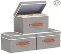 Fabric Storage Bins with Lids, Linen Foldable Clothes Boxes, Closet Organizer Containers with Double Handles, Baskets for Bedroom, Grey, 3 Pack, 13 x 9.1 x 7.9 Inch