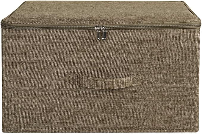 ANMINY Storage Bins with Zipper Lids 36 Qt Lidded Fabric Storage Boxes Baskets Cubes with Handles Collapsible Washable Cotton Linen Closet Shelf Clothes Organizer Containers - Coffee, Large