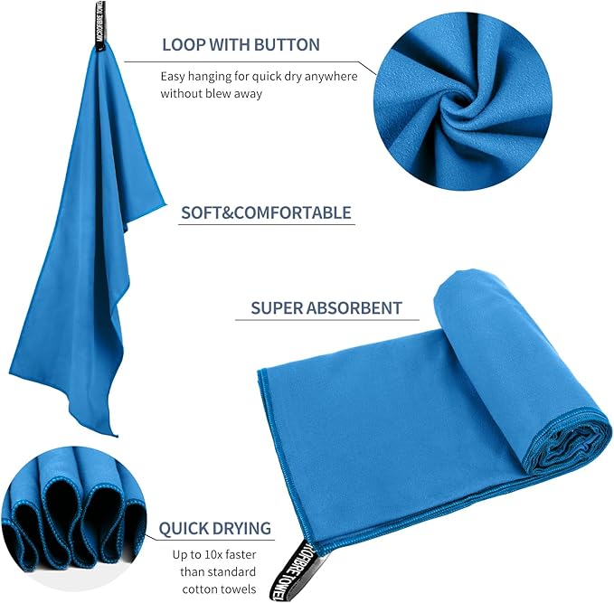 Microfiber Travel Towel, Soft Lightweight Quick Dry Towel, Super Absorbent Compact Travel & Sports & Beach Towels for Camping, Backpack, Gym, Swimming, Yoga, Hiking (M:20"×40" -Blue)