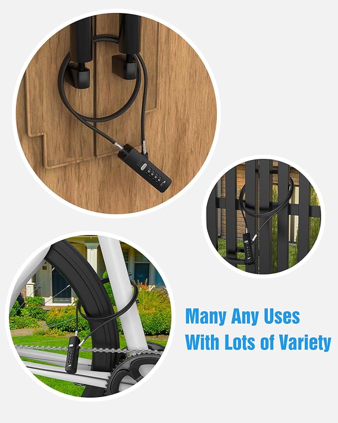 Combination Lock, 4-Digit Steel Cable Locks with Code, Locks for Lockers with 3 Lengths Cables for Bikes, File Cabinets, Wardrobes, Small Fences, Refrigerator Door (Black-2pcs)