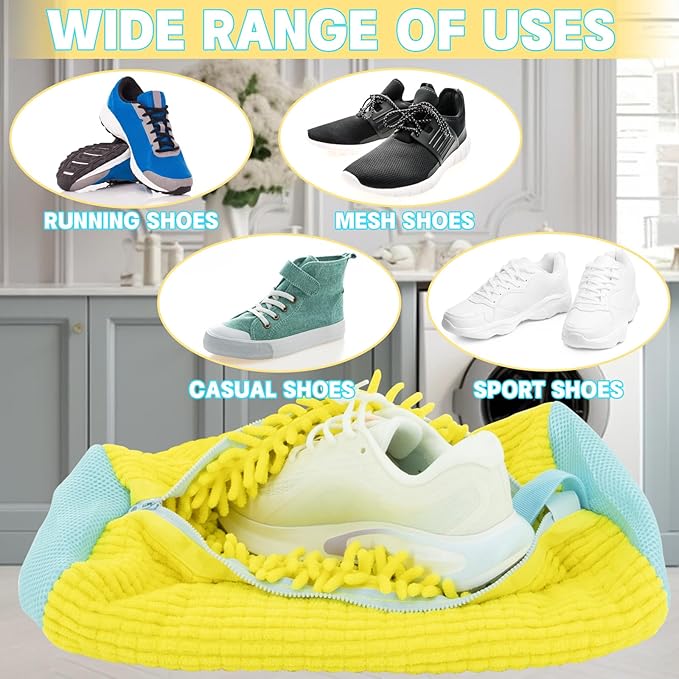 2PCS Shoe Washing Machine Bgs,Laundry Shoe Bags for Washer and Dryer, Reusable and Durable Zipper Sneaker Shoe Washing Bag, Tennis Shoe Cleaning Bag for All Shoe Types (Yellow)