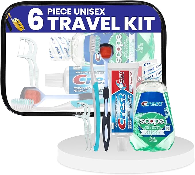 Trektote 6-Piece Travel Size Toothbrush and Toothpaste Set - TSA Approved Toothbrush Travel Kit - Includes Toothpaste and Mouthwash - Dental Oral Care Kit