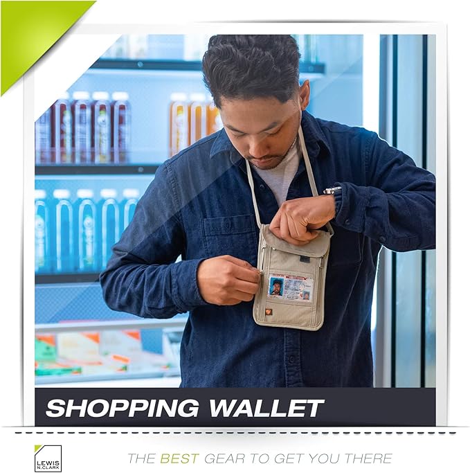 Lewis N. Clark RFID Blocking Stash Neck Wallet, Travel Pouch + Passport Holder for Women & Men, Taupe, One Size